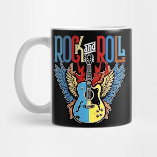 Vintage Retro Distressed 80s Rock & Roll Music Guitar Wings Mug